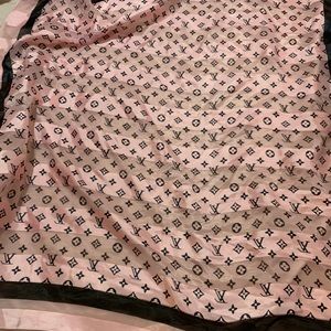 Pink and black LV silk scarf